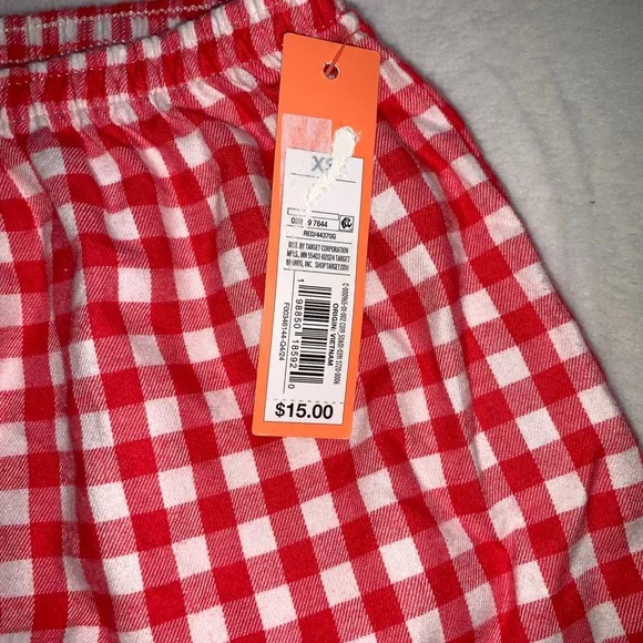 Colsie red white gingham pajamas set smocked spaghetti strap top shorts‎ size XS - Picture 11 of 11